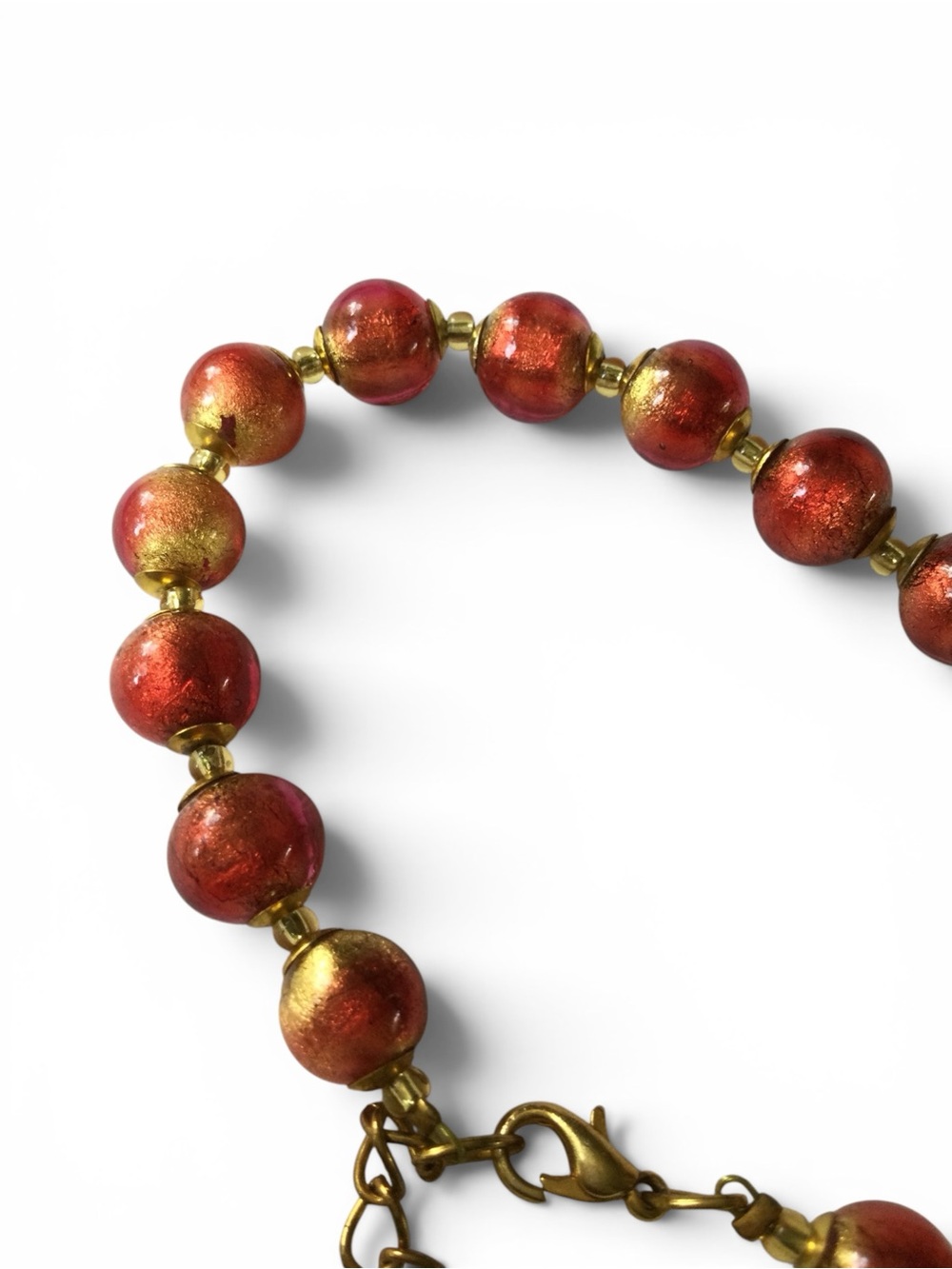 Rare Murano Glass Ombré Red-Orange Beaded Bracelet, Gold-Tone, Made in Italy - Picture 10 of 12